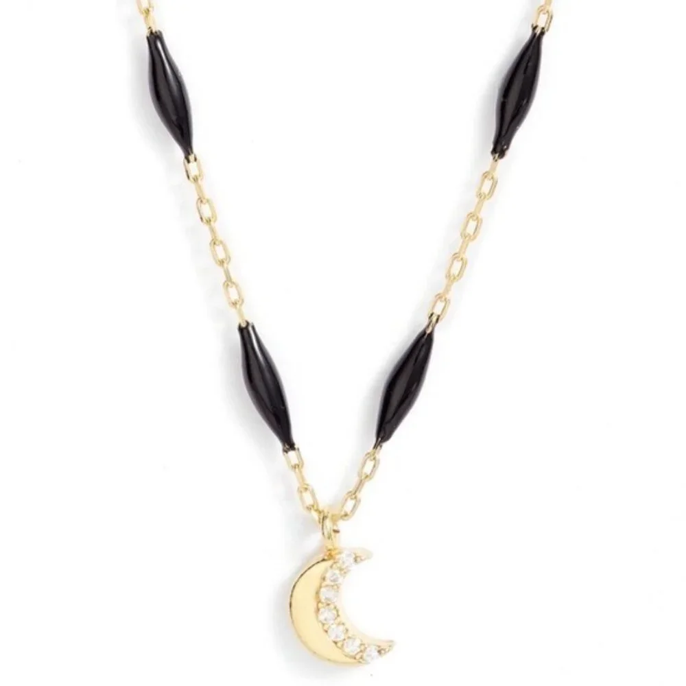 NWT Argento Vivo Enamel Bead Crescent Necklace in Gold